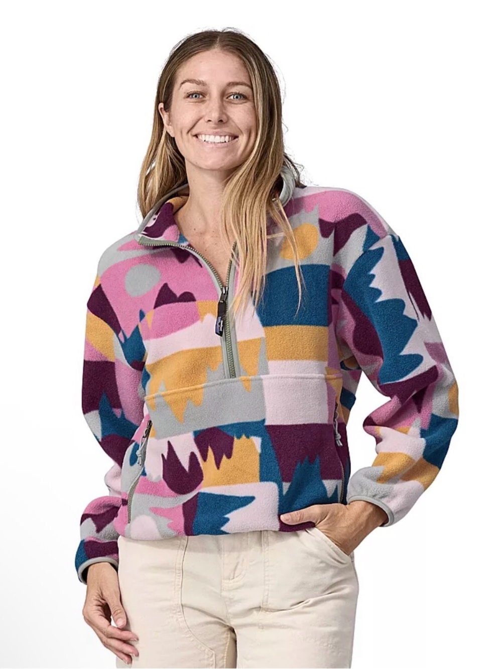 Patagonia Synchilla Marsupial 1/2 Zip Fleece Pullover, Frontera marble pink